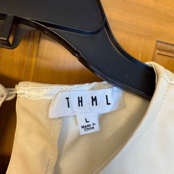 THML Living a dream Cream faux leather Short Sleeve Top - Picture 2 of 2